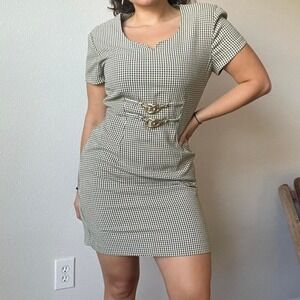 Vintage 80s / 90s Green Gingham Academia Dress